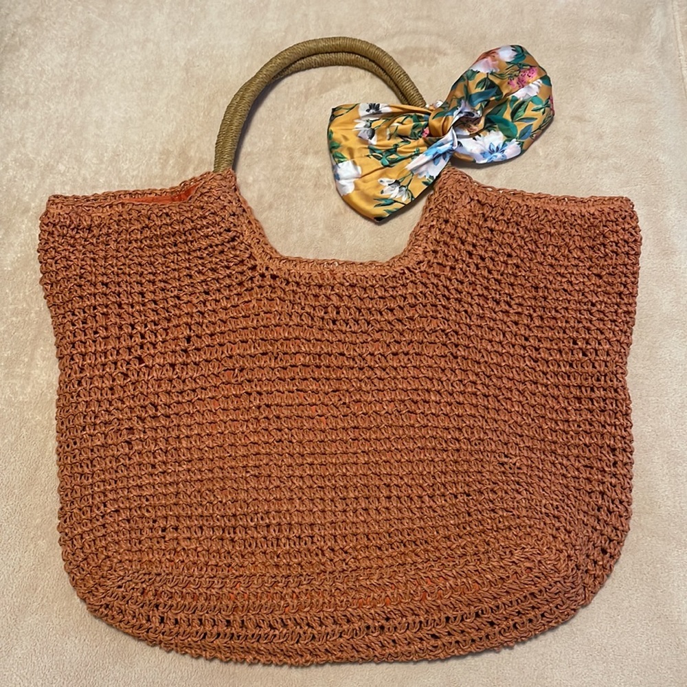H&M Orange Straw Bag AND Yellow Floral Turban Headband